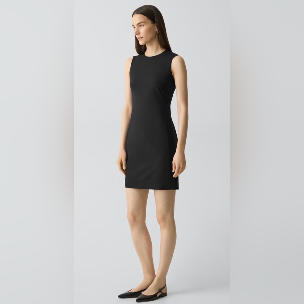 Theory Sleeveless Fitted Dress in Good Wool - Black - Picture 2 of 7